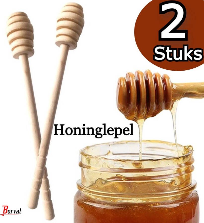 Borvat | 2X Houten honinglepel van 16cm honinglepel honingdipper