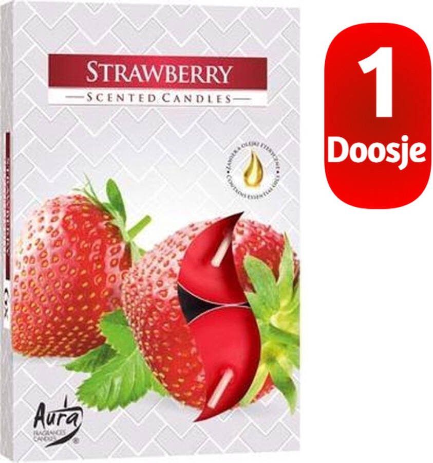 Borvat Aura Geur Theelichtjes Waxinelichtjes Scented Candles Zoete Aardbei 1 doosje met 6 waxinelichtjes
