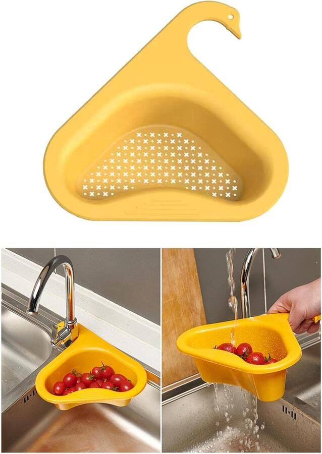 Borvat IBBO 2x Gootsteen Organizer Afvoerzeef Gootsteen Plug Gootsteen Bakje Gootsteen Afvalbakje Gootsteen Vergiet Gootsteen Zeef Plastic Gootsteen Zeefje Zwaanvorm 2 STUKS Geel