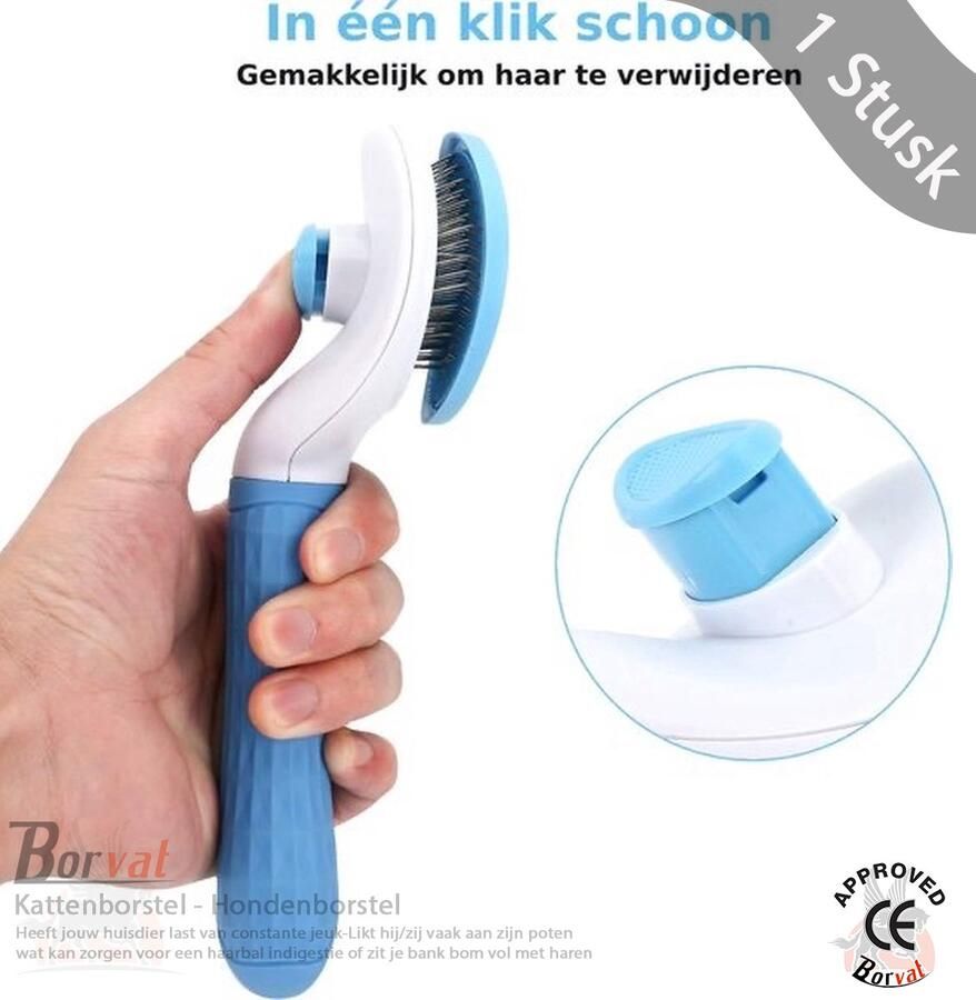Borvat Kattenborstel Hondenborstel Haarverwijderaar voor Huisdieren Kattenkam- Borstel voor langharig Blauw