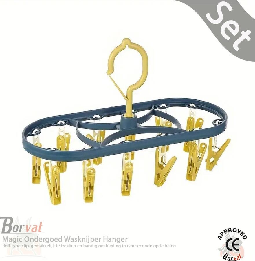 Borvat Magic Ondergoed Wasknijper Hanger 360 Opvouwbare Waslijn Multifunctionele Ruimtebesparend Goedkope Betaalbare 12 Wasknijpers Kleerhanger 12 Wasknijpers Set