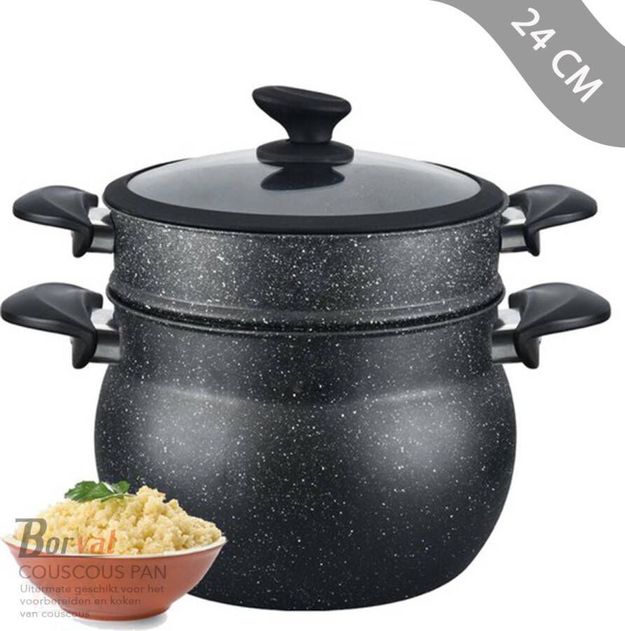 Borvat Couscous pan Stoompan Marmeren coating 24 CM Zwart