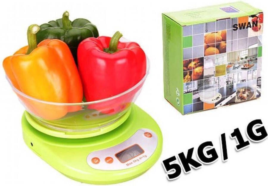 Borvat Elektronische Digitale Precisie Keuken Weegschaal Met Kom Tot 5 Kilo Weegvermogen Inclusief Batterijen 1 Gram Nauwkeurig Groen