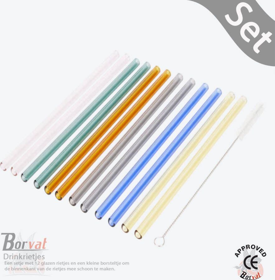 Borvat Glazen cocktail rietjes met schoonmaakborstel kan ook gebruikt worden met thee of koffie milieuvriendelijke drinkrietjes rietjes van glas warme dranken 20 cm Set