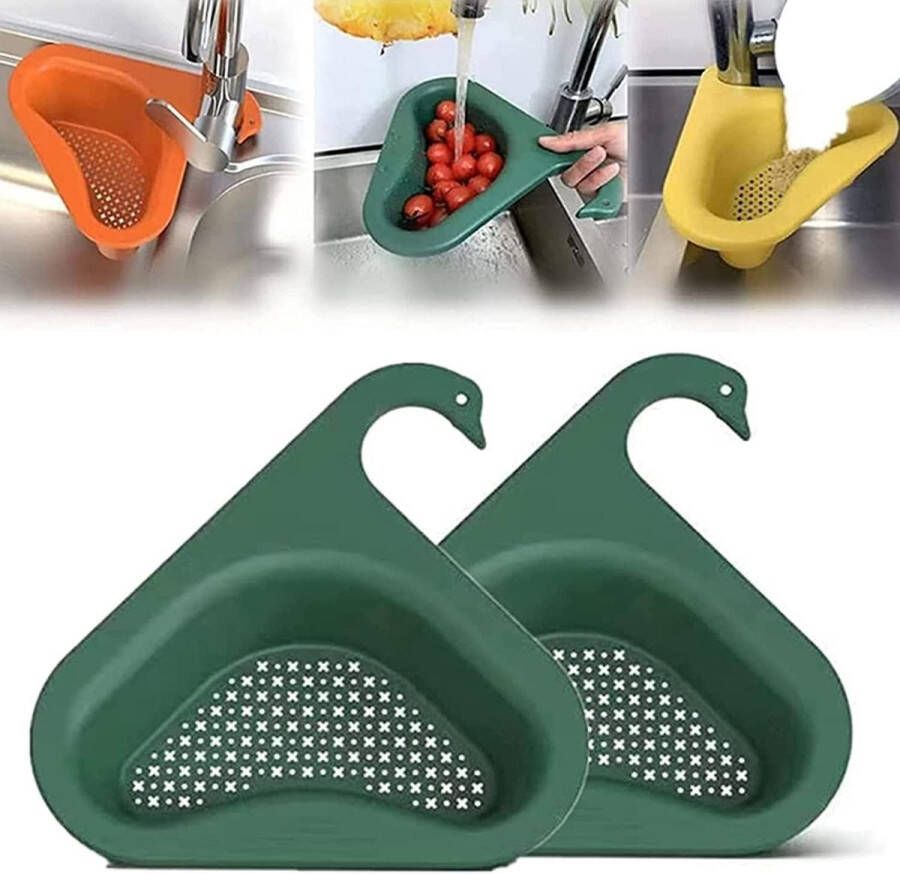 Borvat IBBO 2x Gootsteen Organizer Afvoerzeef Gootsteen Plug Gootsteen Bakje Gootsteen Afvalbakje Gootsteen Vergiet Gootsteen Zeef Plastic Gootsteen Zeefje Zwaanvorm 2 STUKS Groen