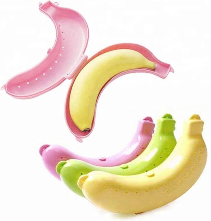 Borvat IBBO -3x Bananen trommel Bananen bewaardoos Lunchbox Fruitbox Voor het opbergen van een banaan bananendozen 3 Stuks 2 Geel 1 Groen