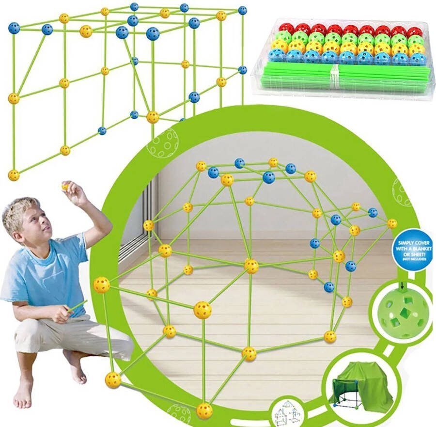Borvat IBBO Bouw je eigen Fort Bouwset Hut Bouwpakket Tent Constructiespeelgoed Meisjes en Jongens Creatief Spelen Montessori Speelgoed MET doek Set