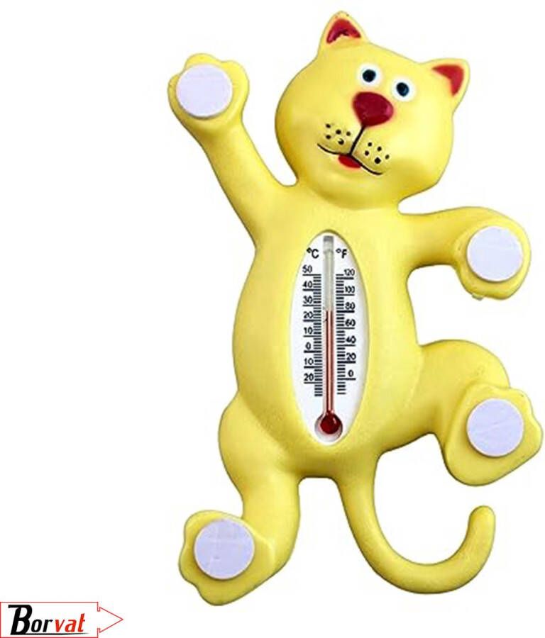 Borvat Kat buiten Raam Thermometer Zelfklevende Benen Kat Thermometer Geel zuignappen Buitenthermometers