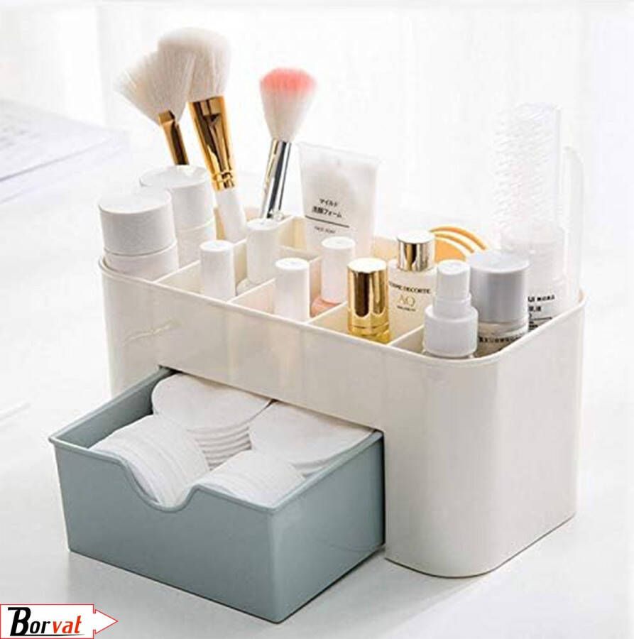 Borvat Make-up cosmetica organizer opbergdoos 6 sorteervakken inclusief lade 21 x 11 x 9.5 cm crème Kleur Roze