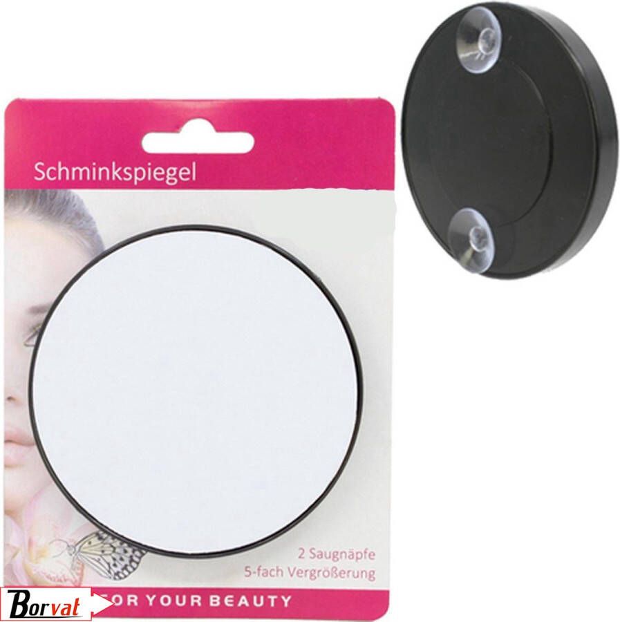 Borvat Make-up Spiegel met 2 zuignappen 5x Vergrotend Rond -Ø 9 cm