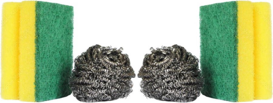 Borvat Multy schuursponzen Set van 2 sponzen met 2 Schuurspons pannenspons metaal RVS Schuurspons pannenspons metaal 4 stuks schuursponsjes