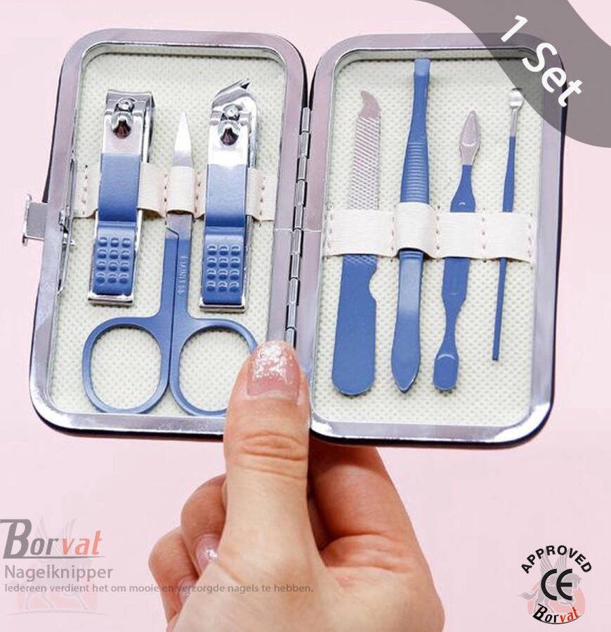 Borvat Nagelschaar reis set Nageltang Manicure set -Nagelknipper set 7 delig Blauw