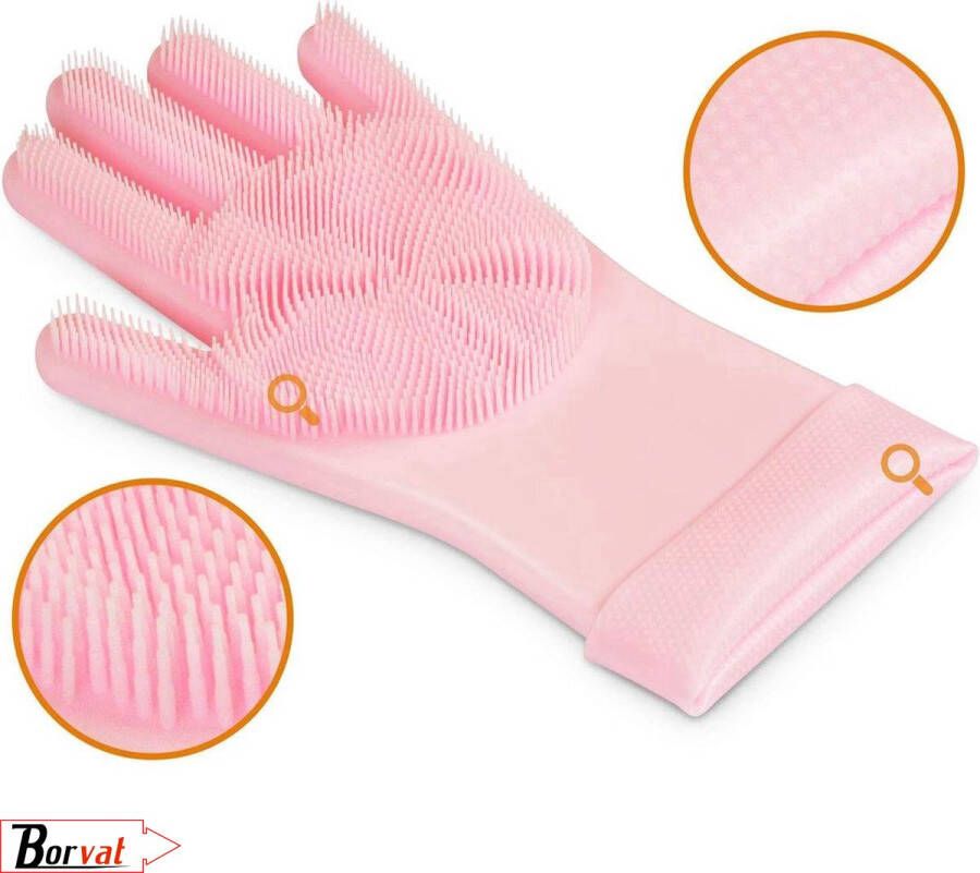 Borvat |Siliconen afwashandschoenen Multifunctioneel Schoonmaak handschoenen Milieuvriendelijk Vaatwasser bestendig Huishoudhandschoen Antibacterieel Roze