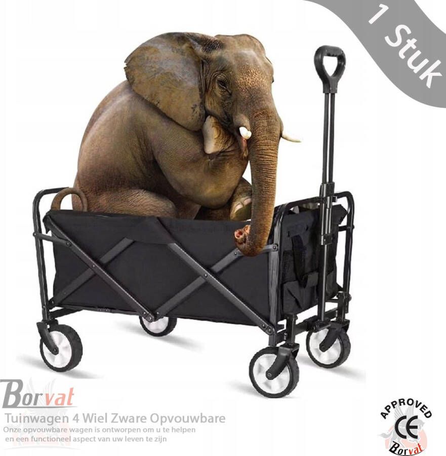 Borvat Tuinwagen 4 Wiel Zware Opvouwbare Tas Tuin Trolley Winkelwagen Wagon Hand Pull Kruiwagen Camp Tuinieren Winkelwagen Bagage Winkelwagen Voor Outdoor Zwart- BBQ Zwart