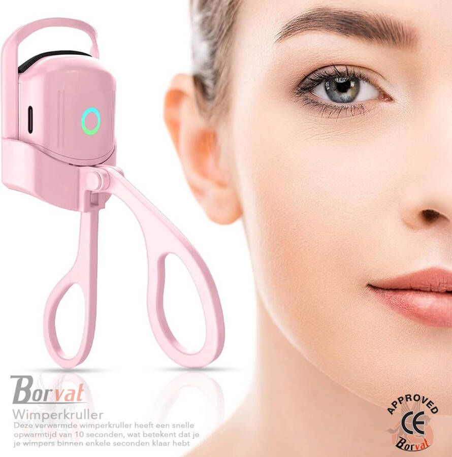 Borvat Verwarmde Wimperkruller Elektrische Wimperkrullers Bereik met gemak perfect gekrulde wimpers 2 Verwarmingsmodi Snel Krullende Wimpers Roze