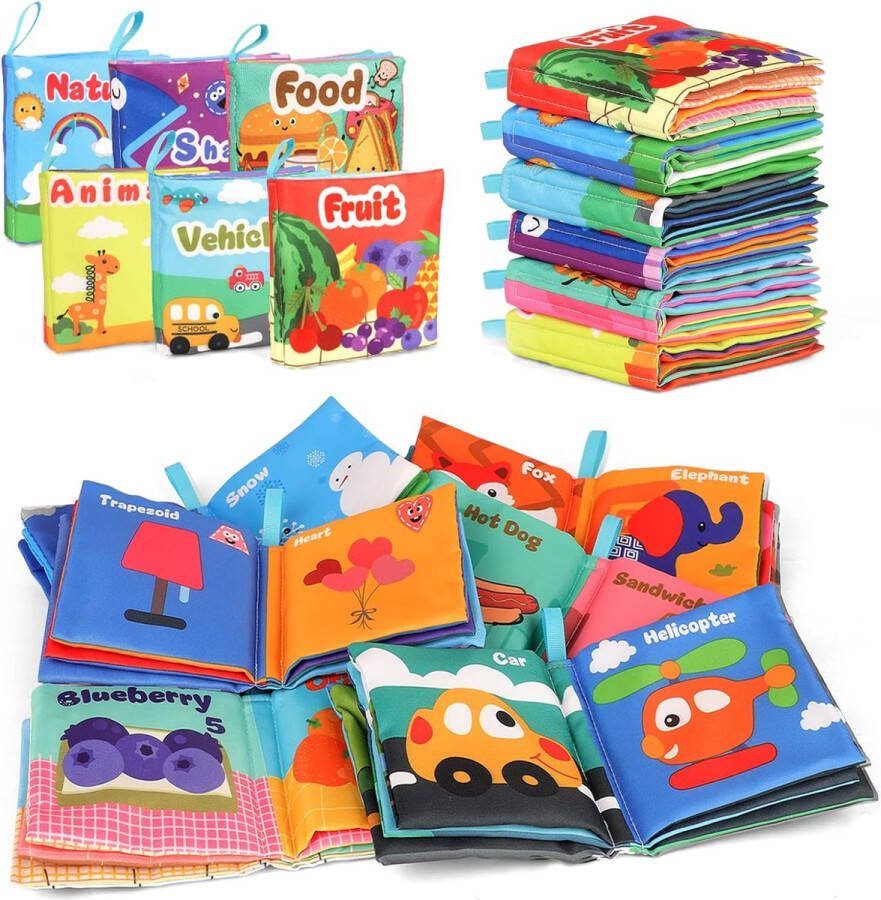 Borzmarket Babyboeken 0-6 maanden 6 stuks zachte stoffen boeken voor baby's baby sensorisch speelgoed vroege ontwikkeling en activiteit speelgoed geschenken voor 1 jaar oude meisjes jongens baby's pasgeborenen
