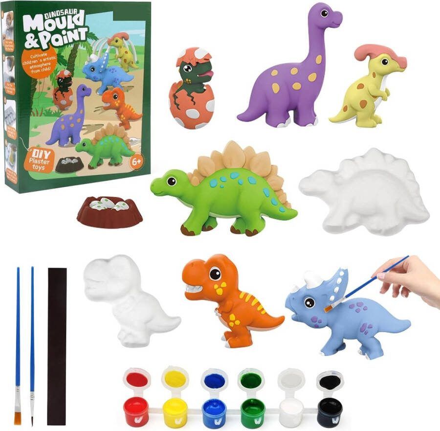 Borzmarket Dinosaurus speelgoed met 7 figuren om vorm te geven en te schilderen kinderspeelgoed doe-het-zelf schilderset tekenspeelgoed voor kinderen 3 6 7 8 9 10 jaar cadeaus