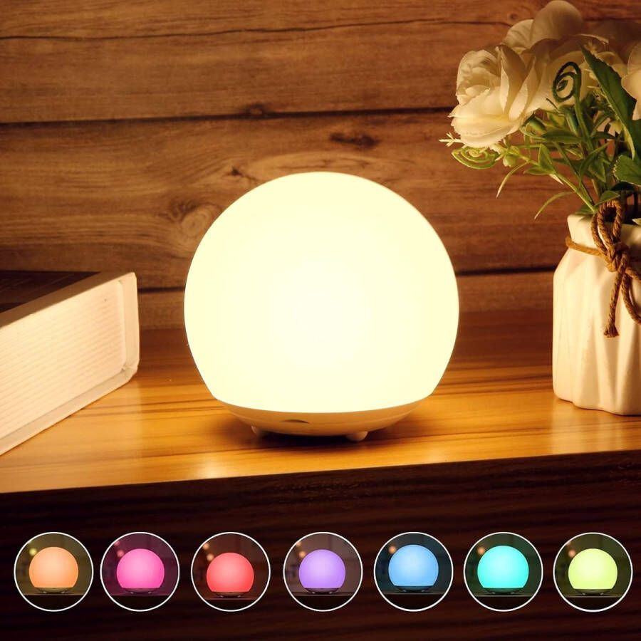 Borzmarket LED Nachtlampje Voor kinderen RGB Dimbaar warm licht met timer 7-kleurenlicht USB-oplaadbaar bedlampje voor de kinderkamer