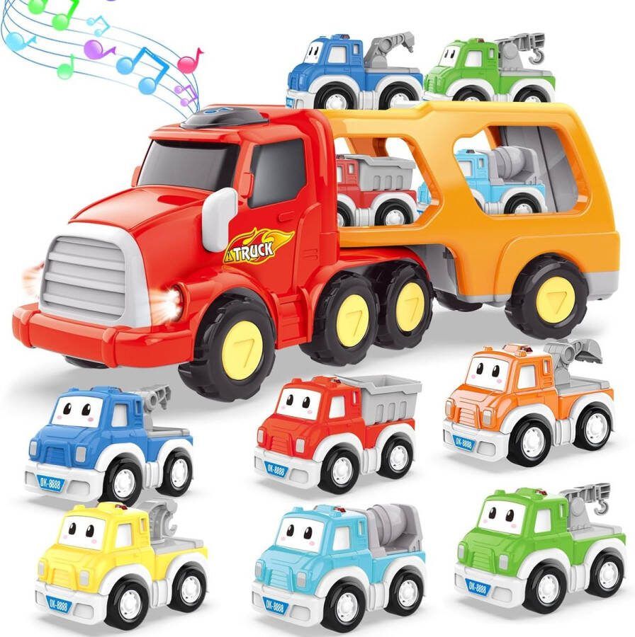 Borzmarket Speelgoed vanaf 2 jaar jongens 7-in-1 kinderspeelgoed auto vrachtwagen speelgoed met licht en muziek peuterspeelgoed jongensspeelgoed Kerstmis verjaardag kinderen jongens