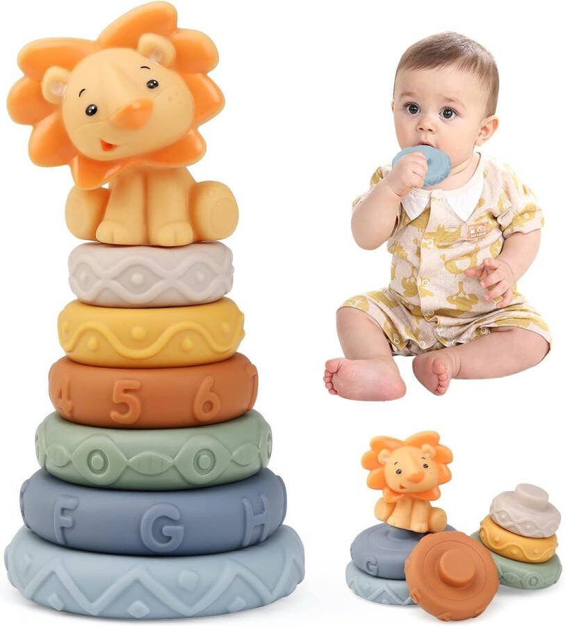 Borzmarket Stapelspeelgoed voor baby's babyspeelgoed motoriekspeelgoed Montessori sensorisch speelgoed bouwstenen nestcirkel bouwcirkel bijtring cadeaus voor baby's van 3 6 9 12 maanden