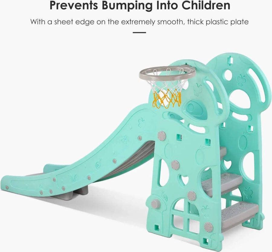 B.O.S. Kinderen Glijbaan Peuter Kleuter Gemakkelijk Set Up Speeltoestel Met Basketbal Hoepel Indoor Outdoor -Tuin Achtertuin Uren Speelplezier