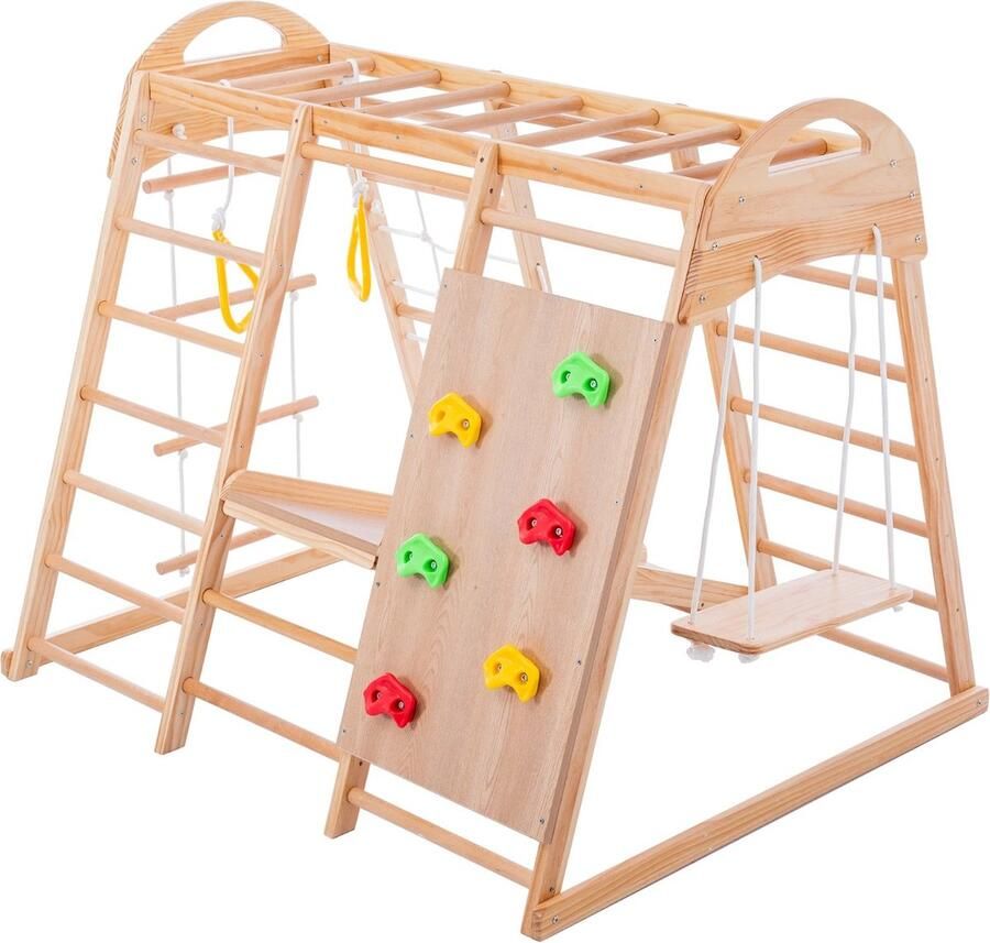 B.O.S. MultiKlimrek Hout Klimwand Glijbaan Schommel Ladder Klimrek