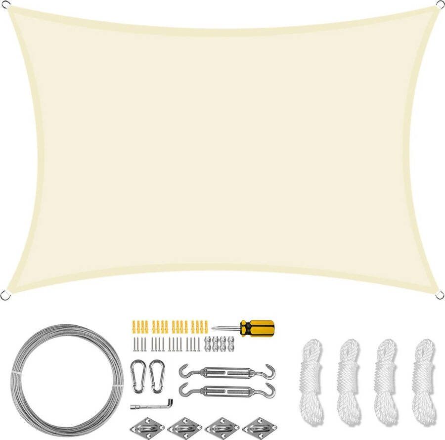 B.O.S. Schaduwdoek Zonnedoek Zonnescherm XXL 5x3M. Beige Inclusief Bevestigingsmateriaal