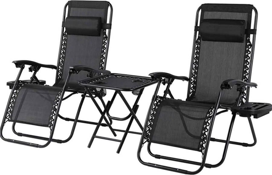 B.O.S. Zero Gravity Ligstoel Set Klapstoel Verstelbaar Tafel Tuintafen Ligstoelen Campingstoel Ligbed Tuin Set van 2 Relaxstoelen 1 bijzettafel