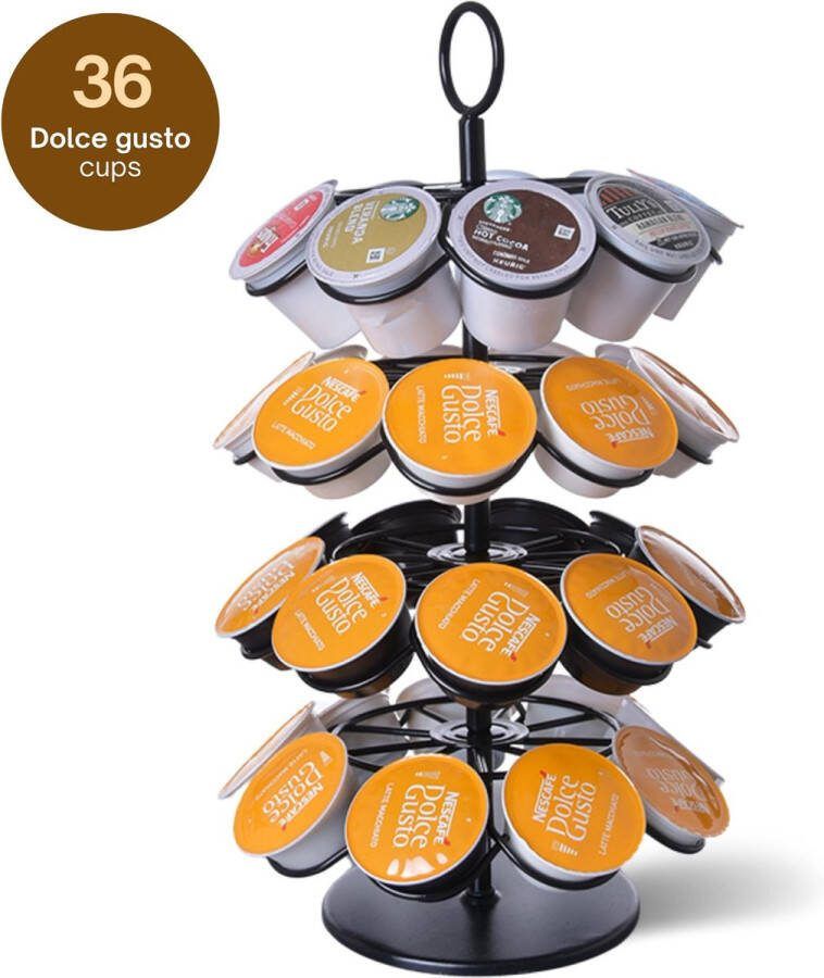 Boscer Capsulehouder Geschikt voor 36 Dolce Gusto Cups Koffie houder 360° Draaibaar Antislip Zwart RVS