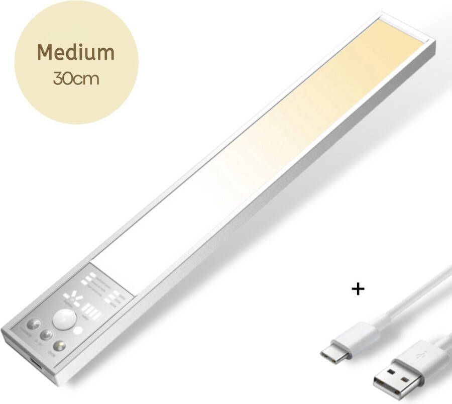 Boscer Led Lamp 30 CM Bewegingssensor Lichtsensor Magnetisch Ophangbaar USB-C Oplaadbaar Trapverlichting Keukenlamp Nachtlamp LED Strip Eenvoudig bedienbaar bedieningspaneel