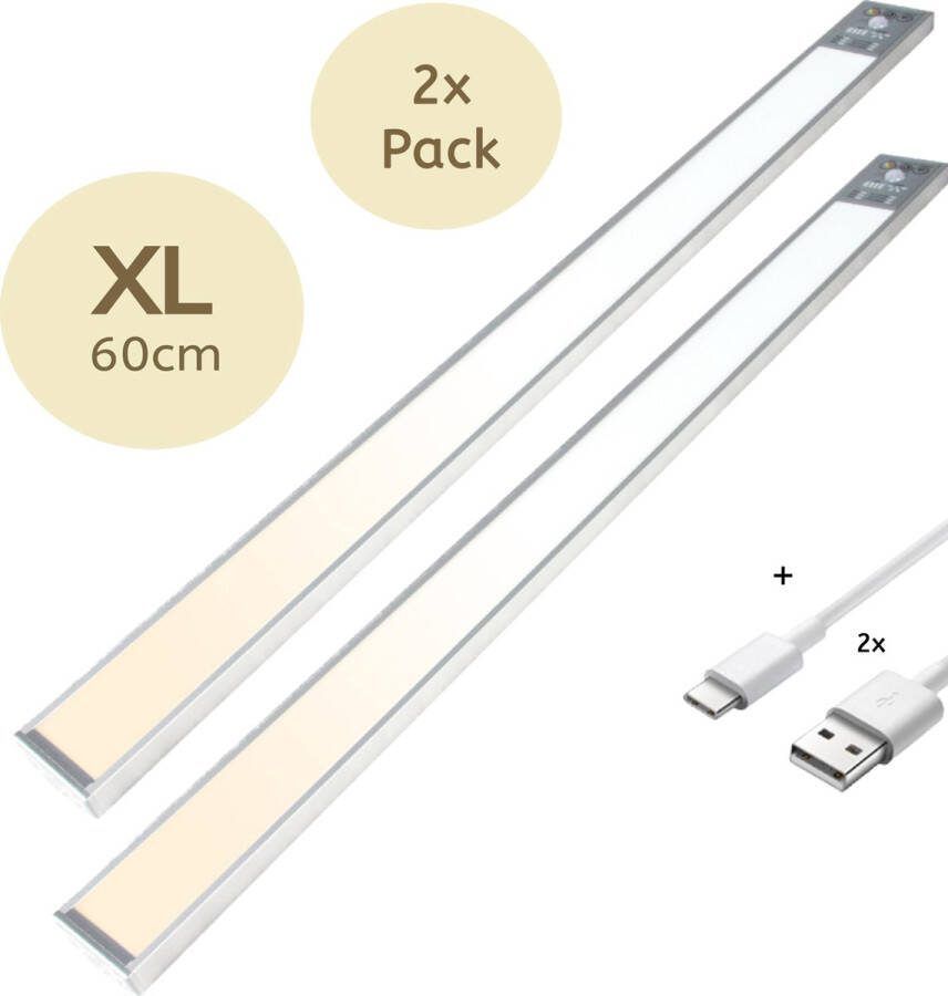 Boscer Led Lamp 60 CM 2-Pack Bewegingssensor Lichtsensor Magnetisch USB-C Oplaadbaar Trapverlichting Keukenlamp Nachtlamp LED Strip Eenvoudig bedienbaar bedieningspaneel