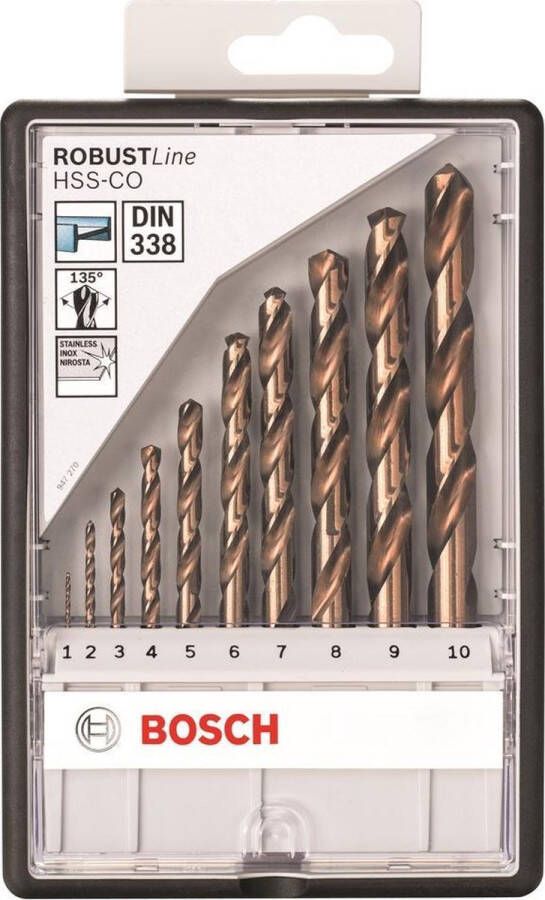 Bosch 10-delige Robust Line metaalborenset HSS-Co 1; 2; 3; 4; 5; 6; 7; 8; 9; 10 mm