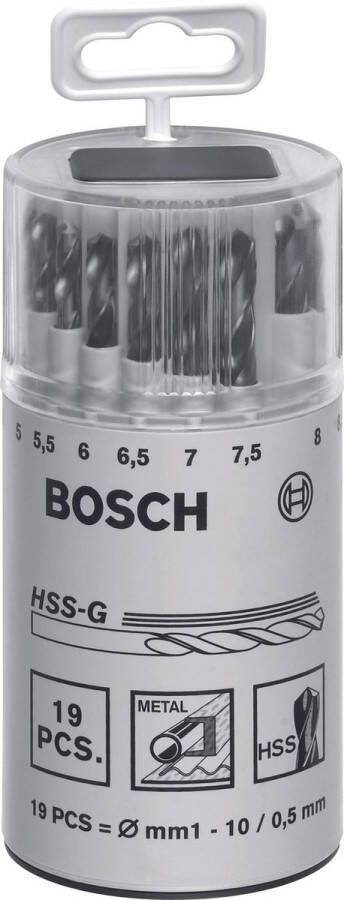 Bosch 19-delige metaalborenset HSS-G in ronde kunststof doos DIN 338 135° 1-10 mm