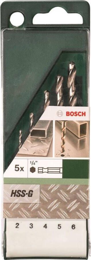 Bosch 5-delige metaalborenset HSS-G met zeskantschacht 2 0; 3 0; 4 0; 5 0; 6 0 mm