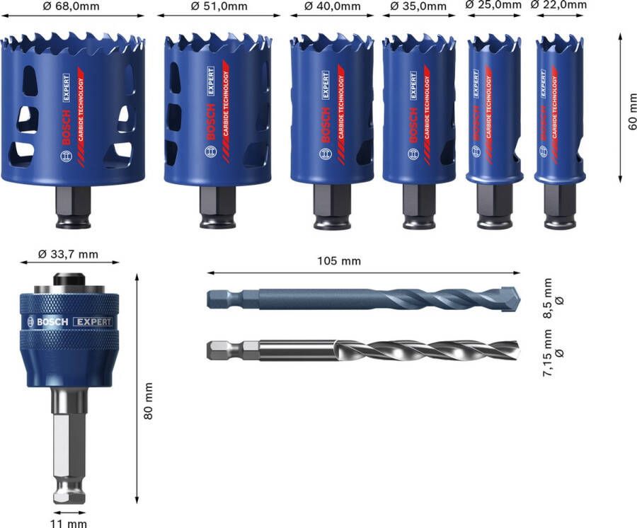 Bosch Accessories Bosch Expert Tough Material Gatenzaag 9-delige gatenzaagset