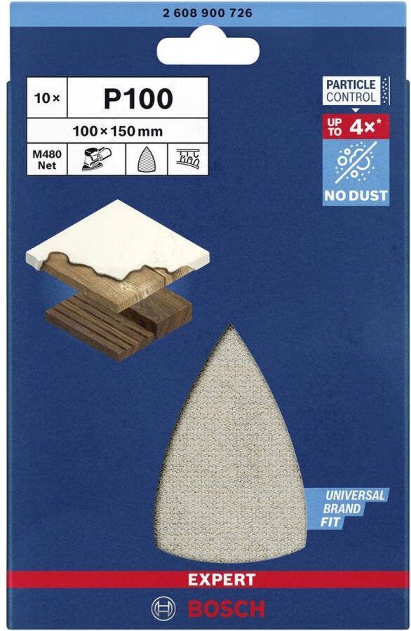 Bosch Accessories EXPERT M480 2608900726 Schuurnet voor multischuurmachine Ongeperforeerd Korrelgrootte 100 (l x b) 150 mm x 100 mm 10 stuk(s)