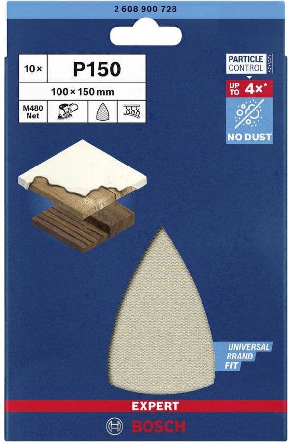 Bosch Accessories EXPERT M480 2608900728 Schuurnet voor multischuurmachine Ongeperforeerd Korrelgrootte 150 (l x b) 150 mm x 100 mm 10 stuk(s)