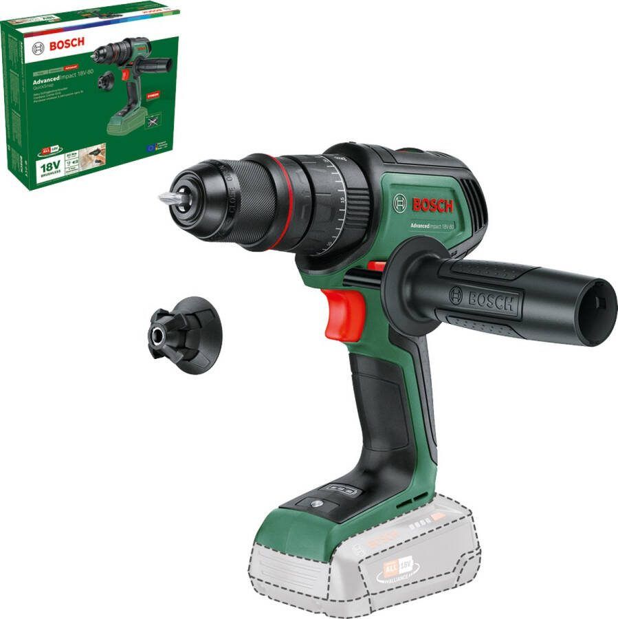Bosch AdvancedImpact 18V-80 QuickSnap baretool Accuklopboorschroevendraaier Inclusief Magnetische schroefhouder 13 mm boorhouder schroefbit Exclusief accu en lader