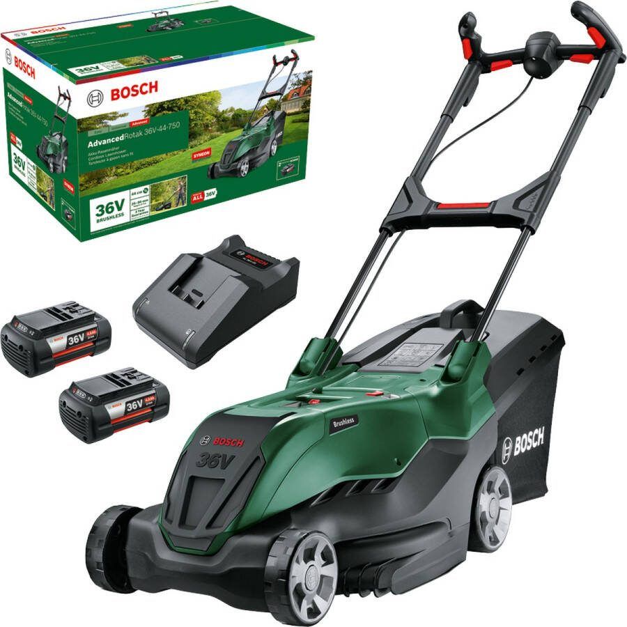 Bosch AdvancedRotak 36V-44-750 Accu grasmaaier Inclusief 2x 36 V Li-Ion accu (4.0 Ah) AL 36V-20 lader en opvouwbare opvangbak