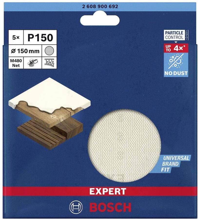 Bosch Accessories EXPERT M480 2608900692 Schuurnet voor excentrische schuurmachine Ongeperforeerd Korrelgrootte 150 (Ø) 150 mm 5 stuk(s)