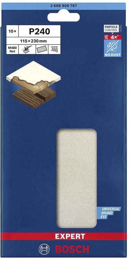 Bosch Accessories EXPERT M480 2608900767 Schuurnet voor vlakschuurmachine Ongeperforeerd Korrelgrootte 240 (l x b) 230 mm x 115 mm 10 stuk(s)