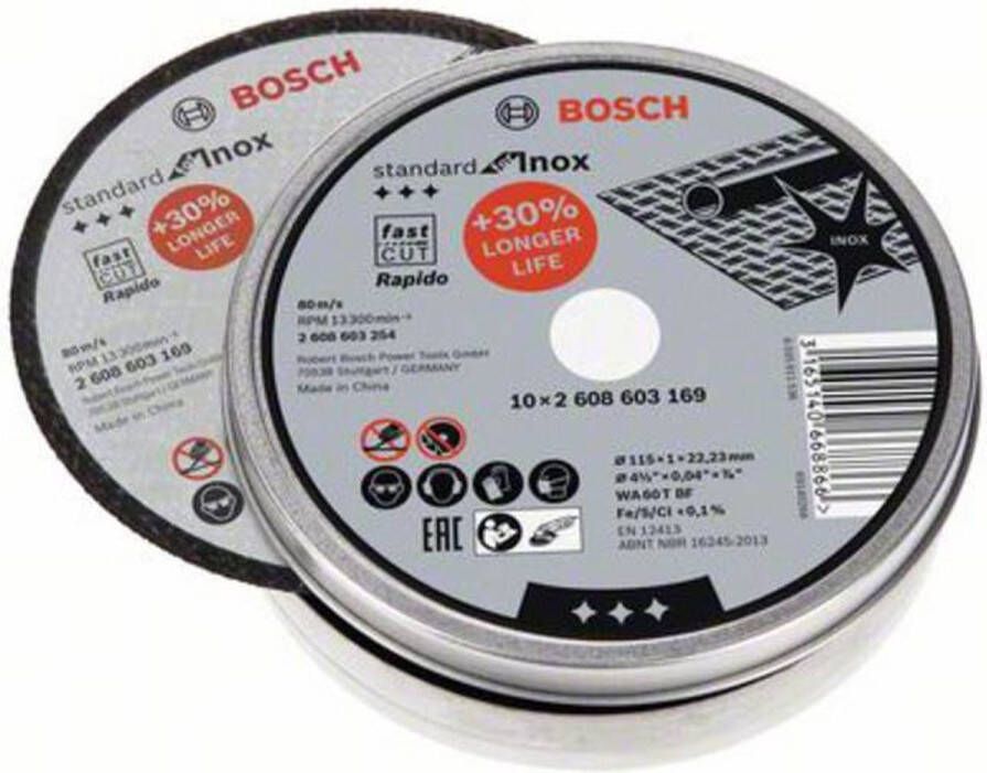 Bosch Doorslijpschijf recht Standard for Inox Rapido 115mm 10stuks