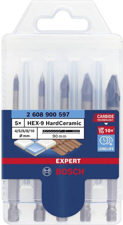 Bosch Accessories EXPERT HEX-9 HardCeramic 2608900597 Tegelboorset 5-delig 4 mm 5 mm 6 mm 8 mm 10 mm Zeskant schacht 5 stuk(s)