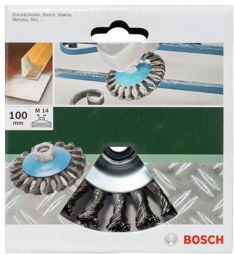 Bosch Kegelborstel voor haakse en rechte slijpmachines gevlochten draad 100 mm 100 mm 0 5 mm 12500 o.p.m.