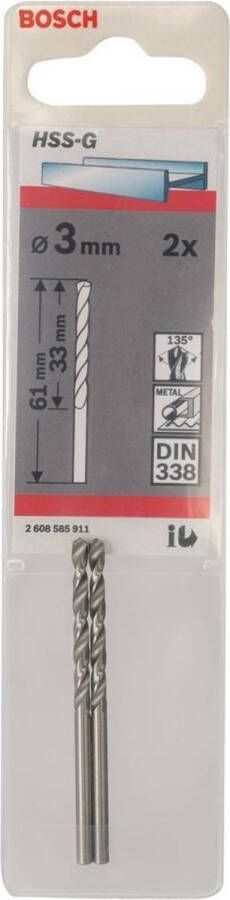 Bosch Metaalboren HSS-G Standard 3 x 33 x 61 mm