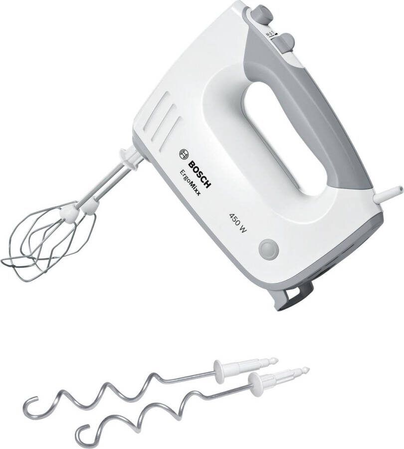 BOSCH Handmixer ErgoMixx MFQ36400 5 standen plus turbofunctie 2 turbogardes 2 edelstalen deeghaken wit