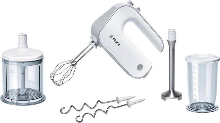 BOSCH Handmixer Styline MFQ4080 5 standen plus turbofunctie 2 roergardes 2 edelstalen deeghaken universele versnipperaar pureerstaaf wit zilver