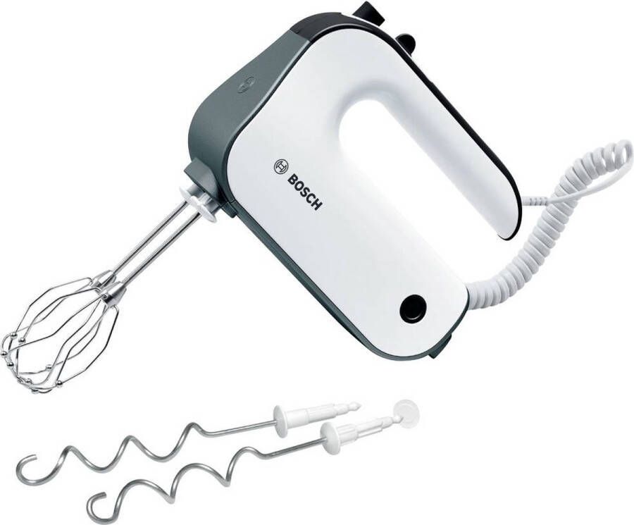 BOSCH Handmixer MFQ49300 5 treden plus turbofunctie spiraalsnoer 2 edelstalen roergardes 2 edelstalen deeghaken wit zilver