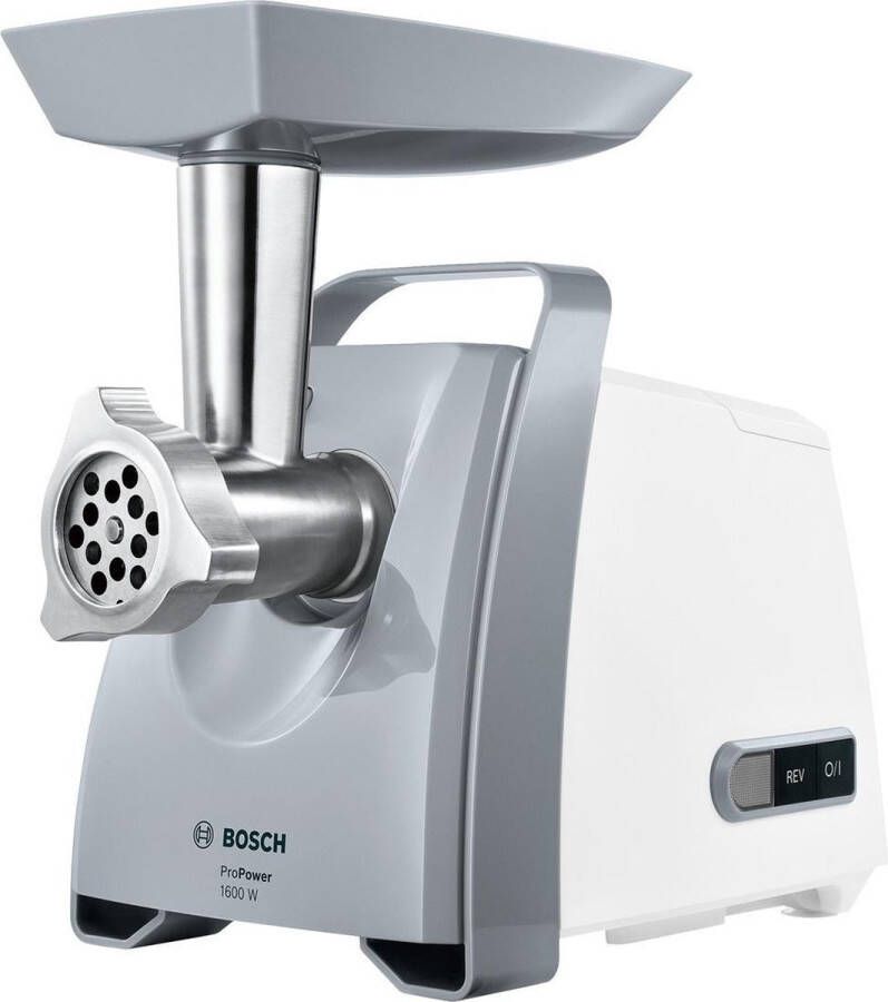 BOSCH Vleesmolen ProPower MFW45020 Edelstalen schijven met gaten van 3 8 mm + 8 mm incl. stopper kibbeh- en worst-opzet 1600 W blokkeerfunctie 500 W wit