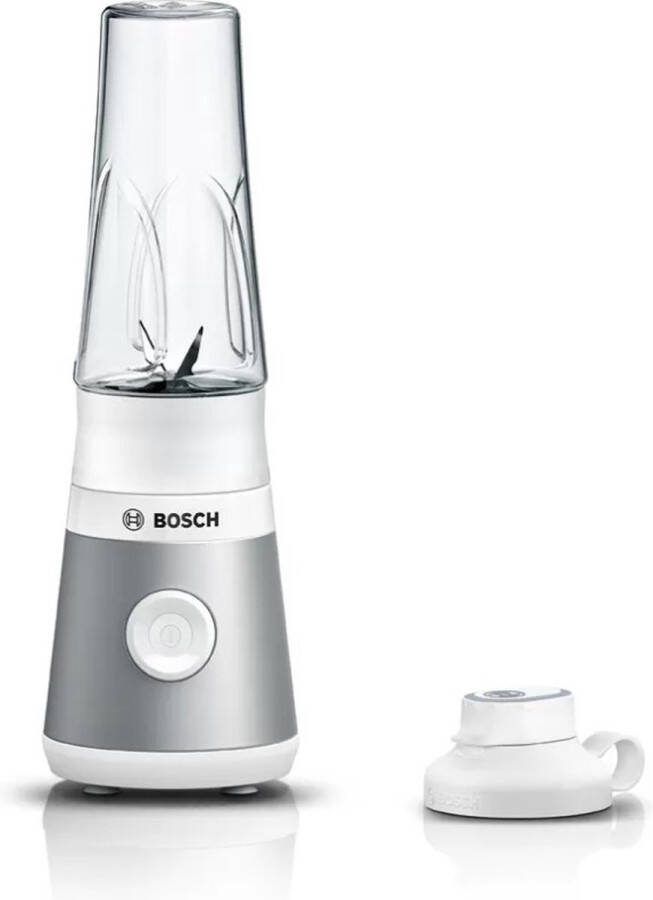 BOSCH Blender MMB2111T Mini VitaPower Serie 2 tot 40.000 toeren min tritan togo-fles 0 6 l drinkdeksel lekvrij breukbestendig zilver wit